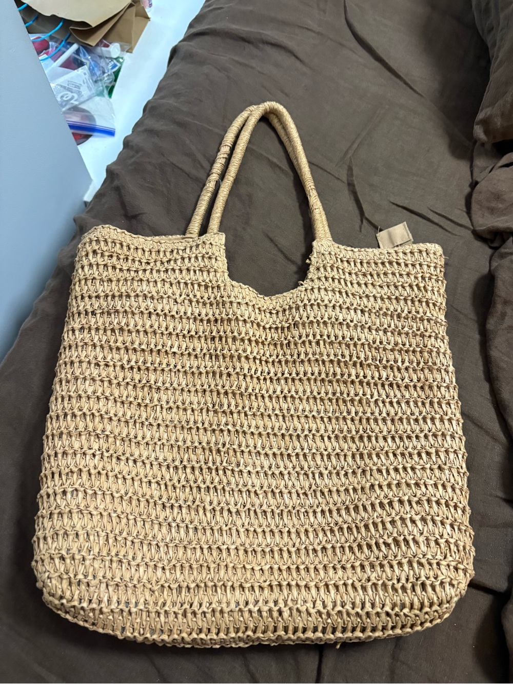 Handwoven Natural Straw Tote Bag with Double Handles